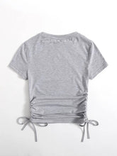 DRAWSTRING SIDE SOLID TEE-GREY